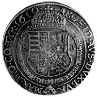 talar 1610, Krzemnica, Aw: Popiersie i napis w otoku, Rw: Tarcza herbowa podkoroną, wokół Order Zł..