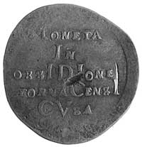 moneta oblężnicza miasta Tournai 1709, Aw: Napis poziomy, Rw: Tarcza herbowa