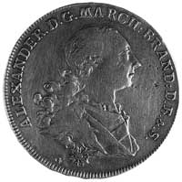 Aleksander (1757-1791), talar 1765, Schwabach, Aw: Popiersie, pod nim literaG i wokół napis, Rw: T..