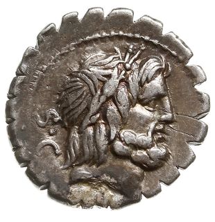 denar serratus 83-82 pne, Rzym, Aw: Głowa Jowisz