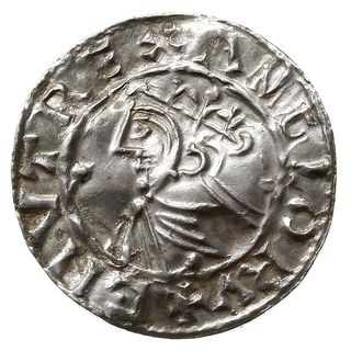 denar typu quatrefoil z lat 1018-1024, mennica Stamford, mincerz Cawelin, CAPELIN MO STA, N. 781, S. 1157, srebro 0.93 g, gięty, ciekawe rozety, ładnie zachowany