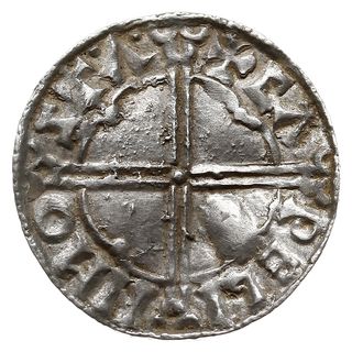 denar typu quatrefoil z lat 1018-1024, mennica Stamford, mincerz Cawelin, CAPELIN MO STA, N. 781, S. 1157, srebro 0.93 g, gięty, ciekawe rozety, ładnie zachowany
