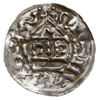 denar 1002-1009, mincerz CICI, Aw: Dach kościoła, Rw: Krzyż z kulkami, klinem i kółkiem w kątach, Hahn 27b2, srebro 0.87 g, gięty