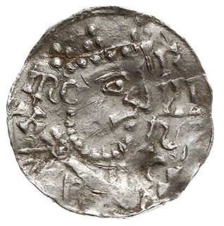 denar 1009-1024, mincerz Ag (ECHO), Aw: Popiersie w prawo, Rw: Krzyż z kulkami, klinem i kółkiem w kątach, Hahn 29b1, srebro 1.78 g, gięty