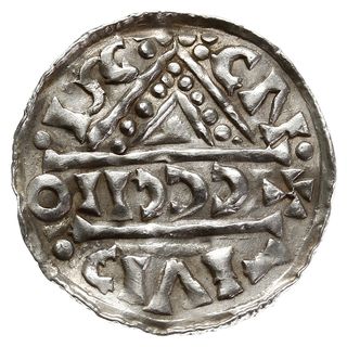 denar 1018-1026, Aw: Dach kościoła, Rw: Napis HEINRICVS wkomponowany w krzyż, Hahn 31d9, srebro 1.38 g, gięty