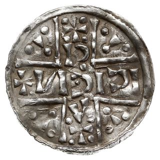 denar 1018-1026, Aw: Dach kościoła, Rw: Napis HEINRICVS wkomponowany w krzyż, Hahn 31d9, srebro 1.38 g, gięty