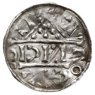 denar 1018-1026, mincerz Anti (NCI), Aw: Dach kościoła, Rw: Napis HEINRICVS wkomponowany w krzyż, Hahn 31e1.1, srebro 1.23 g, gięty, minimalnie pęknięty