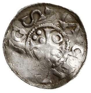 denar 1009-1024, Aw: Popiersie w prawo, Rw: Krzyż z kulkami, klinem i kółkiem w kątach, Hahn 145, srebro 1.33 g, gięty