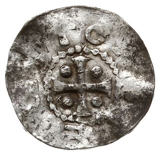 denar, Aw: Popiersie św. Kiliana w prawo, S KILIANVS, Rw: Krzyż z kulkami w kątach, OTTO IMPE,  Dbg. 856, srebro 1.13 g, gięty