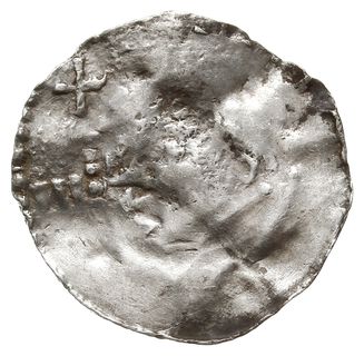 denar X w., Aw: Głowa w lewo, ... EX, Rw: Krzyż z kulkami w kątach, ... HERT..., Dbg 749 - podobny, srebro 1.24 g, gięty