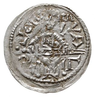 denar z lat 1146-1157, Aw: Książę z mieczem trzymanym poziomo siedzący na tronie na wprost, BOLEZLAVS, Rw: Głowa w prostokątnej ramce, S ADALBERTVS, Gum.H. 88, Str. 51, Such. XIX/1, Kop. 54 (R3), srebro 0.50 g, rzadsza odmiana, bardzo ładny