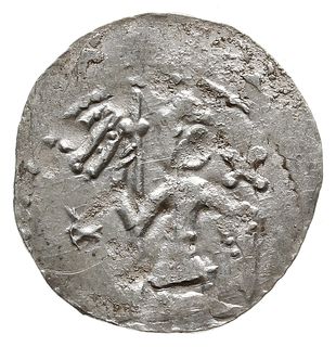denar z lat 1146-1157, Aw: Dwaj książęta siedzący wspólnie za stołem, skierowani ku sobie trzymają wspólnie kielich, Rw: Rycerz stojący na wprost z proporcem i tarczą w dłoniach, Gum.H. 93, Kop. 56 (R1), Str. 59, Such. XIX/2, srebro 0.49 g