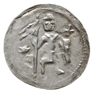 denar z lat 1146-1157, Aw: Dwaj książęta siedzący wspólnie za stołem, skierowani ku sobie trzymają wspólnie kielich, Rw: Rycerz stojący na wprost z proporcem i tarczą w dłoniach, Gum.H. 93, Kop. 56 (R1), Str. 59, Such. XIX/2, srebro 0.51 g