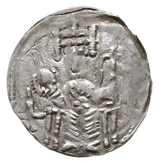 denar z lat 1157-1166, Aw: Cesarz siedzący na tronie na wprost, trzymający lilię w dłoni po prawej, Rw: Napis poziomy w trzech liniach BOL / EZL / AVS, Gum.H. 89, Kop. 58 (R5), Str. 55, Such. XX/2, srebro 0.30 g,  rzadki