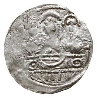 denar z lat 1157-1166, Aw: Popiersie z mieczen na wprost, Rw: Trzej bracia siedzący za stołem, srebro 0.24 g,  Gum.H. 92, Kop. 57 (R4), Str. 58, Such. XXI