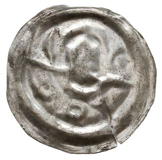 brakteat 1201-1241, Wrocław, Głowa św. Jana na wprost, u góry nad łukiem z perełek IOA, Fbg. 45,  Kop. 6552 (R4), srebro 17 mm, 0.20 g, nieco niewyraźnie wybity, ale ładnie zachowany