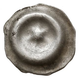 brakteat XIII / XIV w., Gwiazda sześcioramienna nad półksiężycem, Lubomia 64, Przyłęk 50, srebro 14 mm, 0.19 g, ładnie zachowany