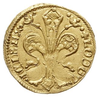 goldgulden (floren) z lat 1342-1353, mincerz Lorand, Aw: Lilia typu florenckiego, wokoło LODOVICI REX,  Rw: Św. Jan Chrzciciel stojący na wprost trzymający krzyż, wokoło S IOHANNES B, Lengyel 3, Pohl B1,  CNH.II 62, Huszár 512, złoto 3.52 g, pięknie zachowany
