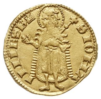 goldgulden (floren) z lat 1342-1353, mincerz Lorand, Aw: Lilia typu florenckiego, wokoło LODOVICI REX,  Rw: Św. Jan Chrzciciel stojący na wprost trzymający krzyż, wokoło S IOHANNES B, Lengyel 3, Pohl B1,  CNH.II 62, Huszár 512, złoto 3.52 g, pięknie zachowany