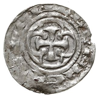 denar z lat 1187-1190, Szczecin, mincerz Eilbert, Aw: Krzyż w czterolistnej rozecie EIILEBERETE,  Rw: Trójwieżowa budowla, CETIITIIMNE, Dbg-P. 8, Kiersn. Zach-pom. typ 8, Kop. 4113 (R7),  srebro 18 mm, 0.74 g, bardzo rzadki, mimo niewielkiego wykruszenia bardzo ładny i bardzo rzadki