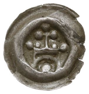brakteat z lat ok. 1257-1268, Brama z łukowatym prześwitem, zwieńczona krzyżem z ramionami zakończonymi kulkami, blanki w postaci kulek, BRP Prusy T3 - ale nie notuje takiego stempla, Neumann 1.t, srebro 17 mm, 0.15 g, pięknie zachowany