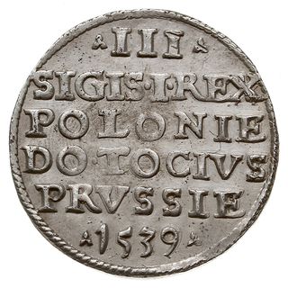 trojak 1539, Elbląg, odmiana z napisem ELBING, Iger E.39.1.d (R2), CNCE 217 (R3) pięknie zachowany z  dużym połyskiem menniczym