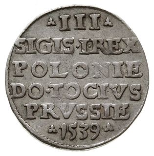 trojak 1539, Elbląg, odmiana z napisem ELBIN, Iger E.39.1.c (R2), CNCE 216 (R3), ładny