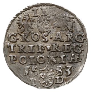 trojak 1583, Olkusz, odmiana z literami I-D przedzielonymi herbem Przegonia, Iger O.83.3.c (R1), patyna