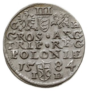 trojak 1584, Olkusz, z literami I-D przedzielonymi herbem Przegonia, Iger O.84.1.b (R1), bardzo ładny