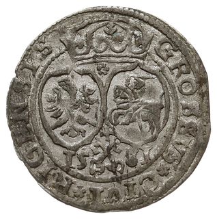 grosz 1581, Ryga, rzadki typ monety - na rewersie herby Rzeczpospolitej, pełna data poniżej i rozetki w napisie  otokowym, Gerbaszewski 2.3, Tyszk. 8