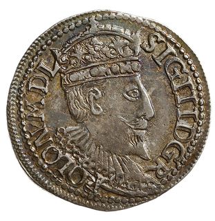 trojak 1595, Olkusz, Iger O.95.3.-/a (R5), bardzo rzadki typ monety z jabłkiem królewskim nad herbem Wazów,  awers odmienny od notowanego u Igera