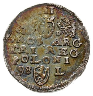 trojak 1598, Lublin, data po lewej stronie herbu Lewart, Iger L.98.3.a (R4), bardzo rzadki typ monety
