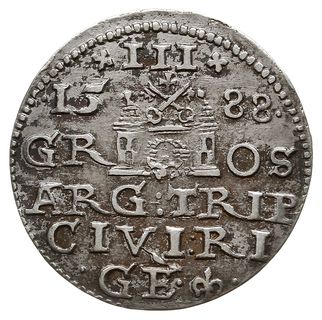 trojak 1588, Ryga, odmiana z większą głową króla, Iger R.88.2.a (R1), Gerbaszewski 15, piękny