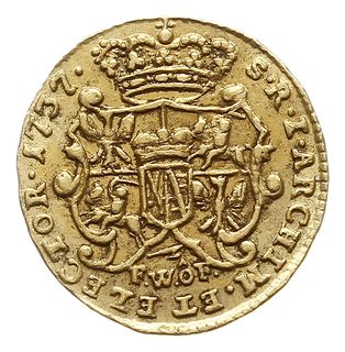 1/4 dukata 1743, Drezno, Aw: Popiersie i napis, Rw: Tarcza herbowa i napis, złoto 0.87 g, Kahnt 521,  Merseb.1704, bardzo ładne