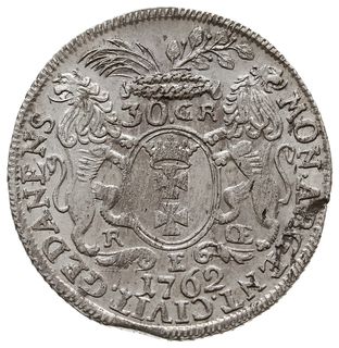 30 groszy (złotówka) 1762, Gdańsk, Kahnt 719.a - na rewersie kropka pod nominałem i szerszy wieniec  nad nominałem, drobne wady blachy, ale dość ładnie zachowane, moneta z aukcji WCN 58/480