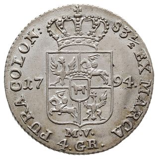 złotówka 1794, Warszawa, odmiana z napisem 83 1/2, Plage 302, H-Cz. 5343, Berezowski 2.50 zł, piękna