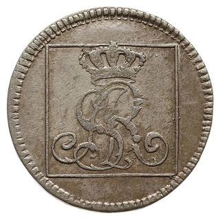 grosz srebrem 1767 F.S., Warszawa, odmiana z wąską koroną i małą cyfrą 6 w dacie, Plage 216, bardzo ładny