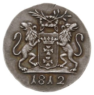 1 grosz 1812, Gdańsk, odbitka w srebrze 1.92 g, Plage 49, rzadki i wyśmienicie zachowany