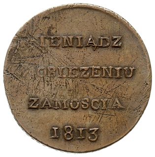 6 groszy 1813, Zamość, odmiana z napisem otokowym na rewersie, Plage 121, Bitkin 7 (R3), Berezowski 15 zł,  wada blachy, ale dobry stan zachowania jak na ten typ rzadkiej monety