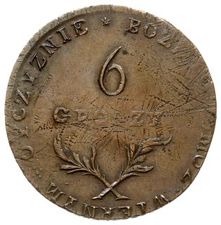 6 groszy 1813, Zamość, odmiana z napisem otokowym na rewersie, Plage 121, Bitkin 7 (R3), Berezowski 15 zł,  wada blachy, ale dobry stan zachowania jak na ten typ rzadkiej monety