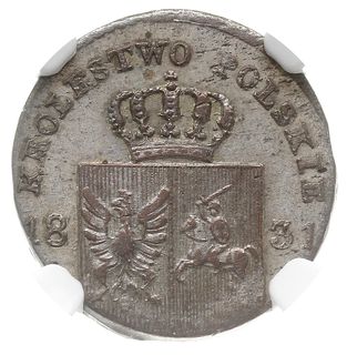 10 groszy 1831, Warszawa, odmiana z zagiętymi łapami Orła, Plage 279, Bitkin 6 (R), moneta w pudełku  NGC z oceną AU58, bardzo ładne