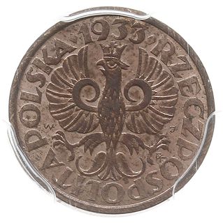 1 grosz 1933, Warszawa, Parchimowicz 101h, moneta w pudełku PCGS MS64RB, piękny z naturalnym  kolorem miedzi