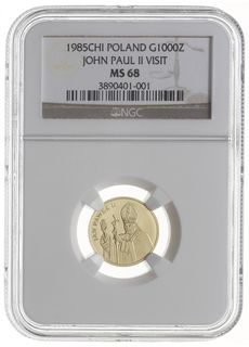 1.000 złotych 1985, Szwajcaria, Jan Paweł II, złoto, Parchimowicz 338.c, stempel zwykły, ekstremalnie rzadkie,  moneta w pudełku NGC MS68, idealny stan zachowania