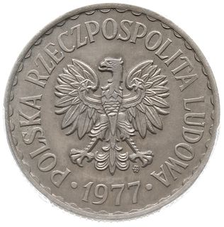 1 złoty 1977, Warszawa, próba technologiczna w miedzioniklu, Parchimowicz P-216.e (c.a.), moneta w pudełku  firmy PCGS z oceną UNC Details