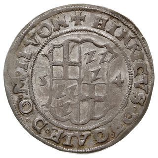 Henryk von Galen i Wilhelm von Brandenburg 1551-1557, 1/2 marki 1554, Neumann 264b, Haljak 427.a - wariant bez przebitej daty, bardzo ładne