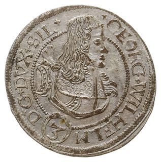 3 krajcary 1674, Brzeg, odmiana z dużymi literami C-B na rewersie, ciekawa interpunkcja w postaci  krzyżyków, F.u.S. 1961, E.-M. -, bardzo ładne, rzadka i poszukiwana moneta ostatniego Piasta