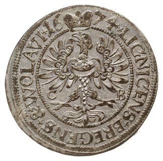 3 krajcary 1674, Brzeg, odmiana z dużymi literami C-B na rewersie, ciekawa interpunkcja w postaci  krzyżyków, F.u.S. 1961, E.-M. -, bardzo ładne, rzadka i poszukiwana moneta ostatniego Piasta