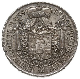 półtalar 1754, Nysa, Aw: Popiersie w prawo i napis wokoło, Rw: Tarcza herbowa i napis wokoło, srebro  14.64 g, pomimo drobnego pęknięcia krążka moneta w wyśmienitym stanie zachowania