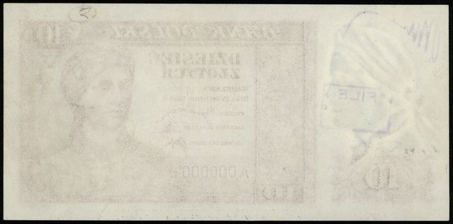 10 złotych 15.08.1939, seria A numeracja 000000,