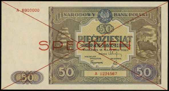 50 złotych 15.05.1946, seria A, numeracja 890000